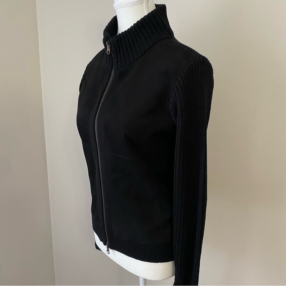 Anthropologie Charcoal Knit Suede Leather & Wool Jacket Sweater Small - Picture 4 of 13